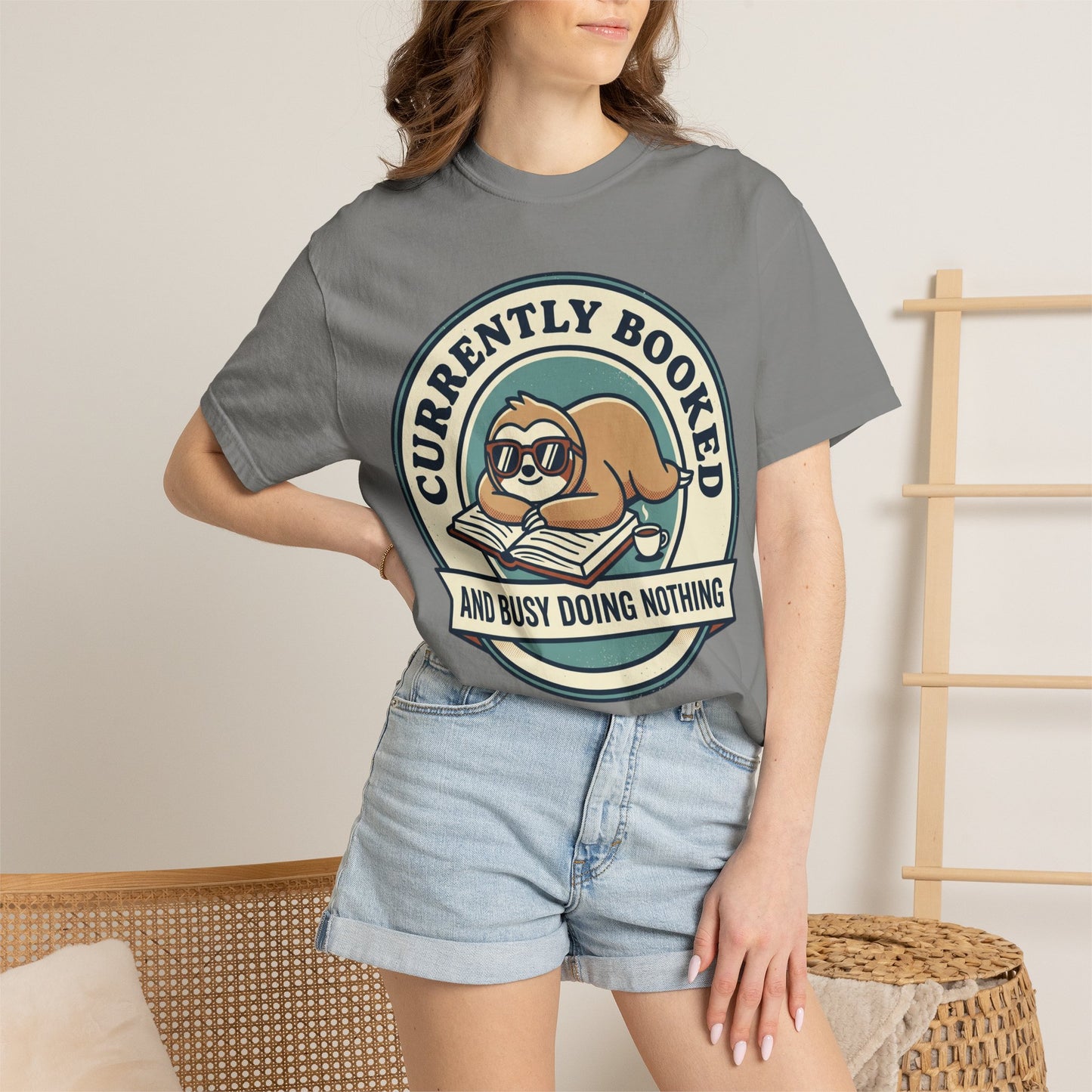 Currently Booked Sloth T-Shirt — "Currently Booked and Busy Doing Nothing" Graphic Tee for Readers