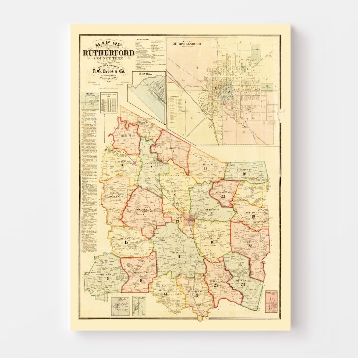 Vintage Map of Rutherford County, Tennessee 1878