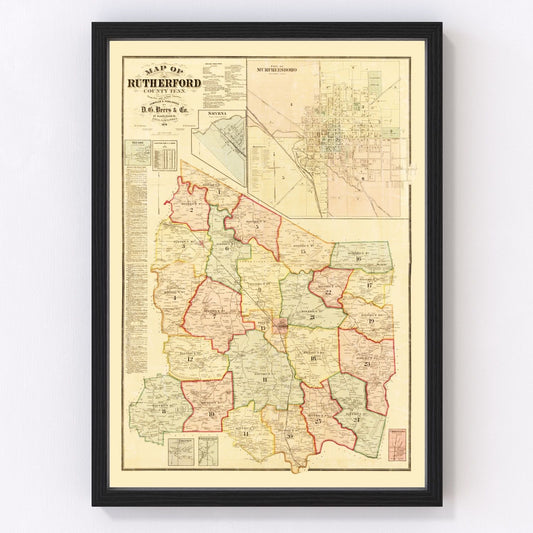Vintage Map of Rutherford County, Tennessee 1878