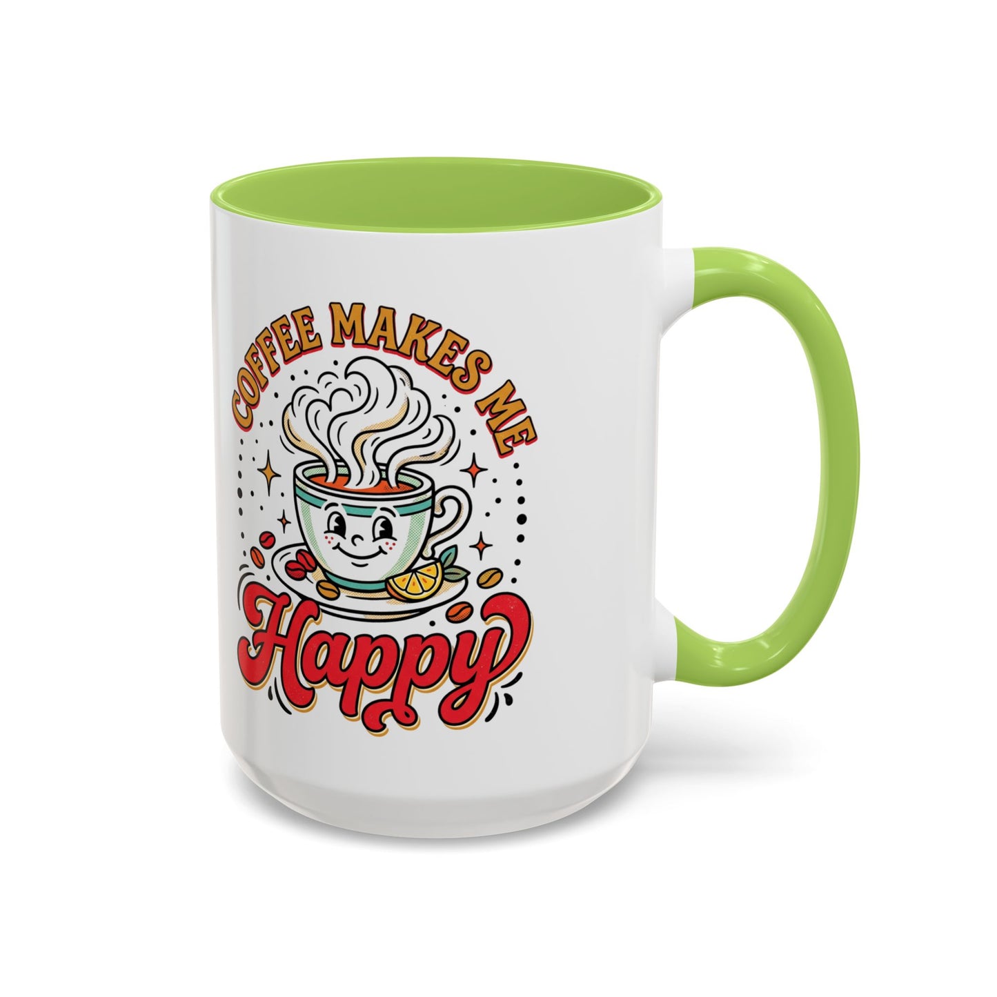 Coffee Mug — "Coffee Makes Me Happy" Cute Retro Accent Mug (11/15oz)