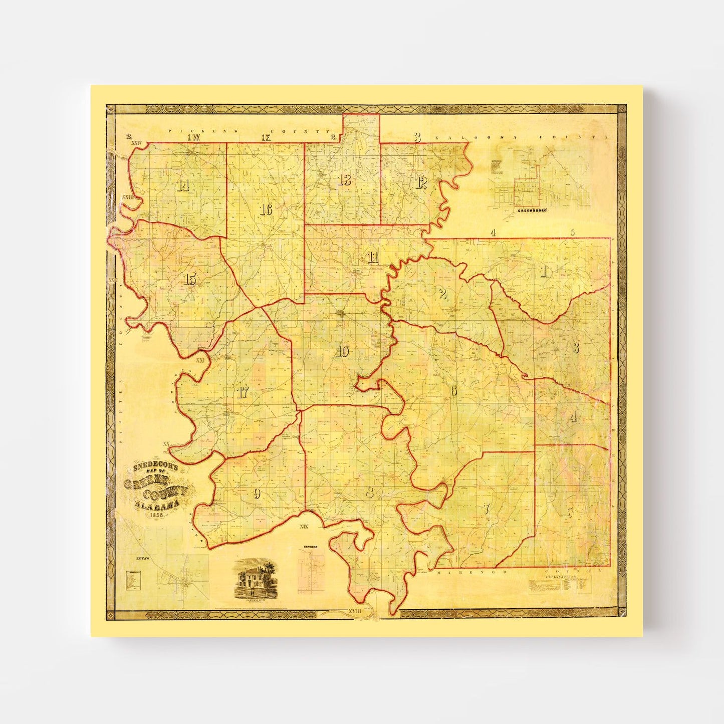 Vintage Map of Greene County, Alabama 1856