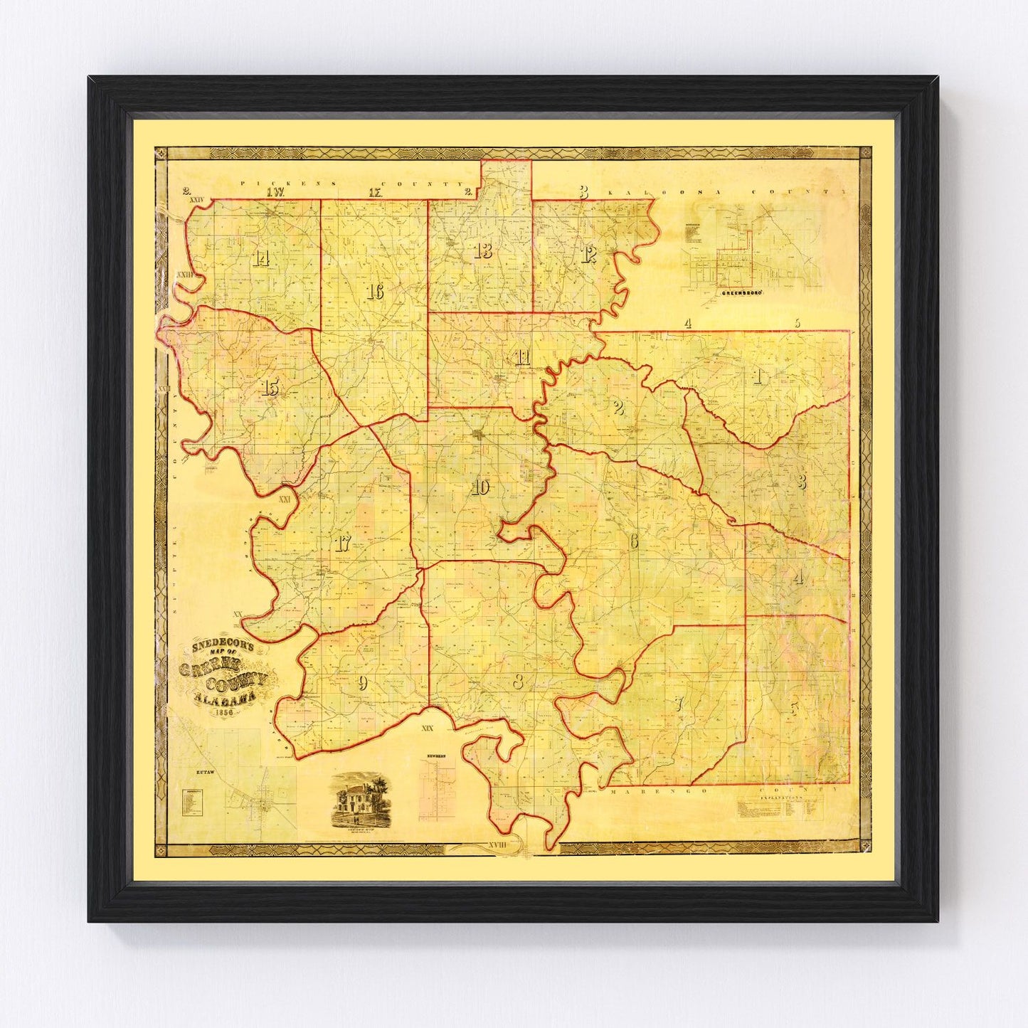 Vintage Map of Greene County, Alabama 1856