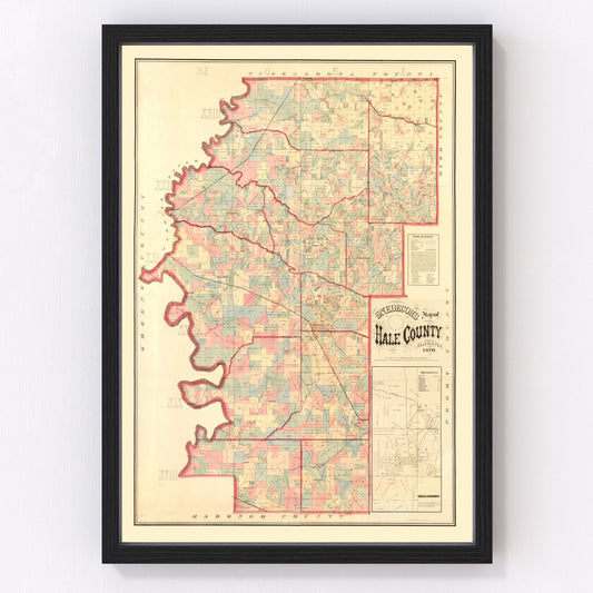 Vintage Map of Hale County, Alabama 1870