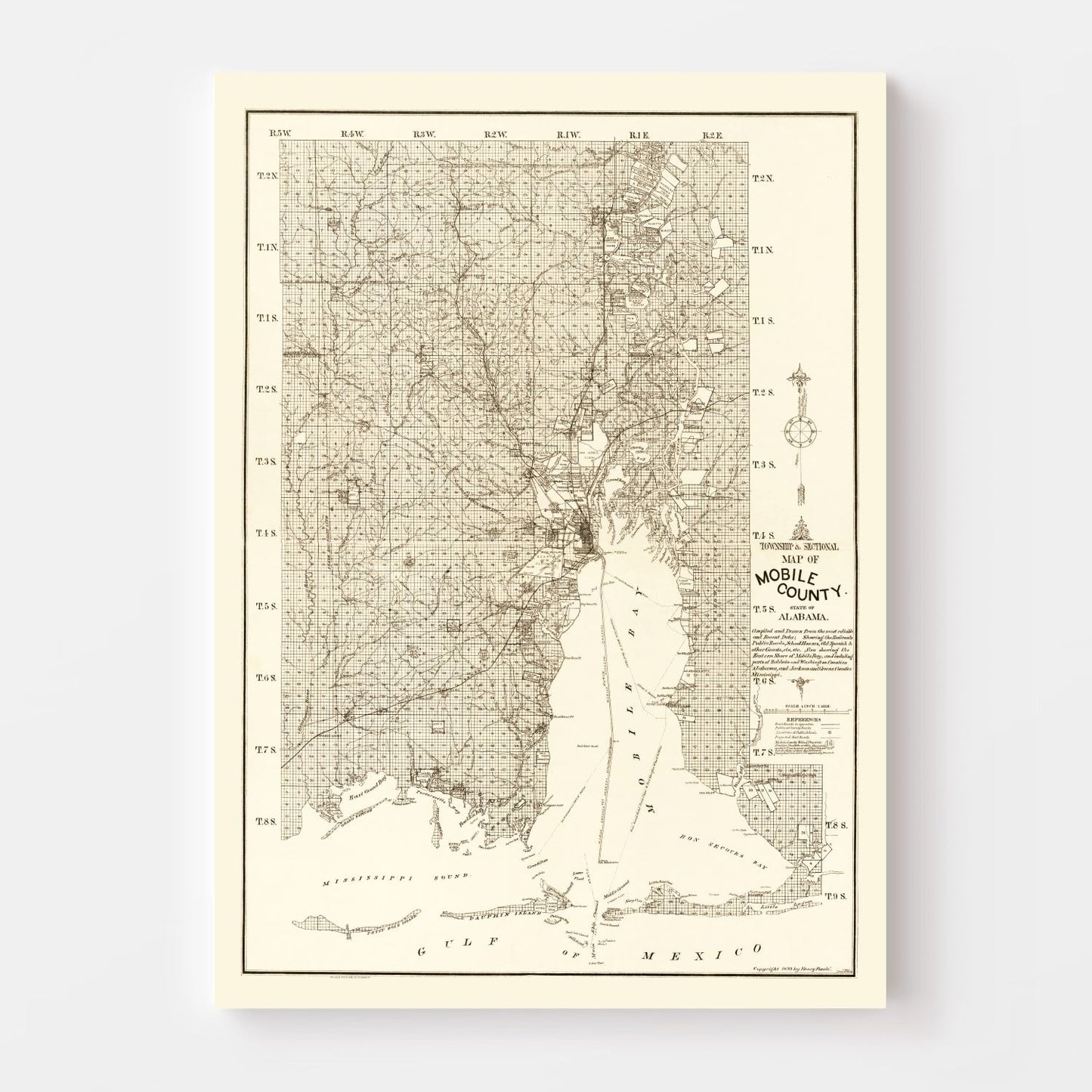 Vintage Map of Mobile County, Alabama 1895