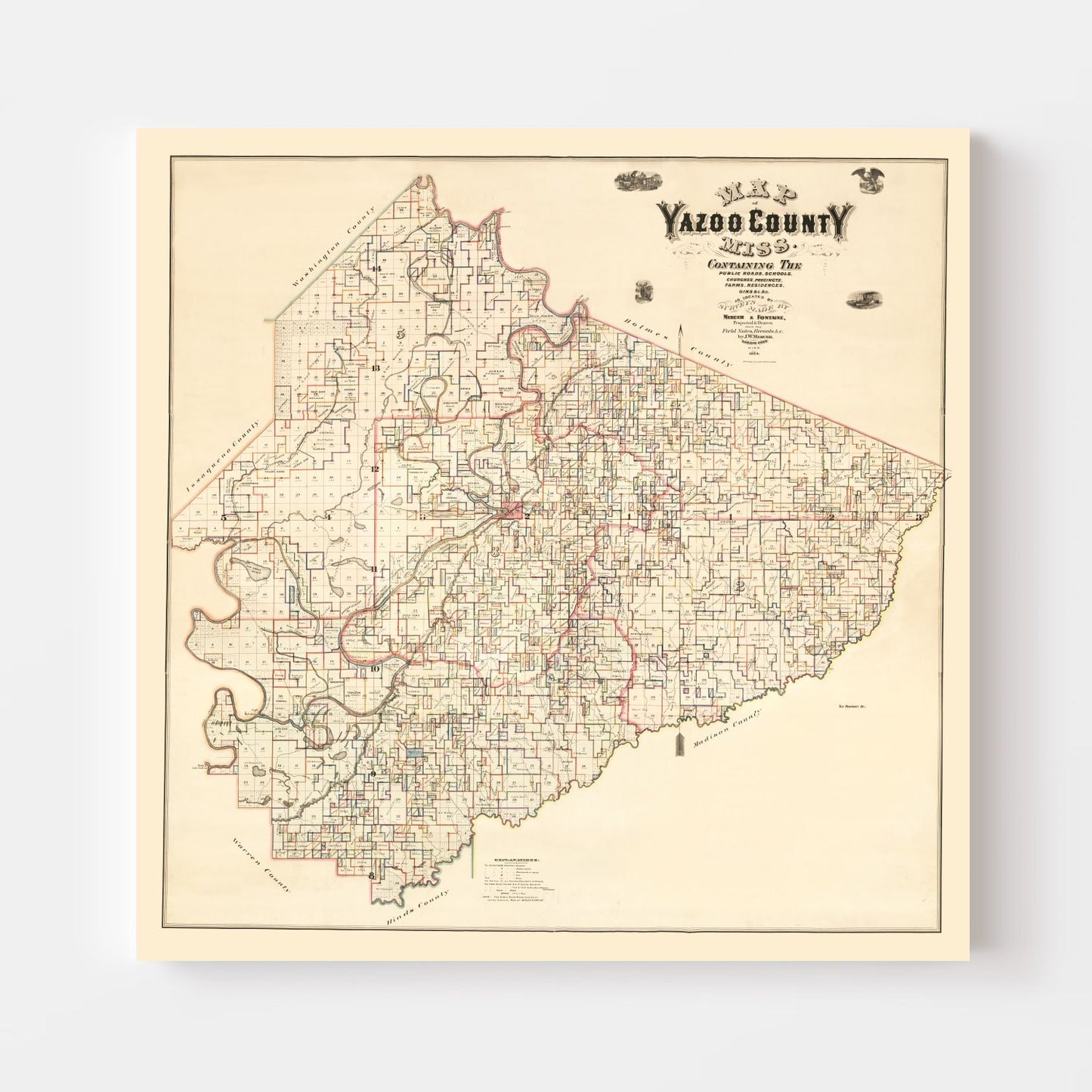 Vintage Map of Yazoo County, Mississippi 1874