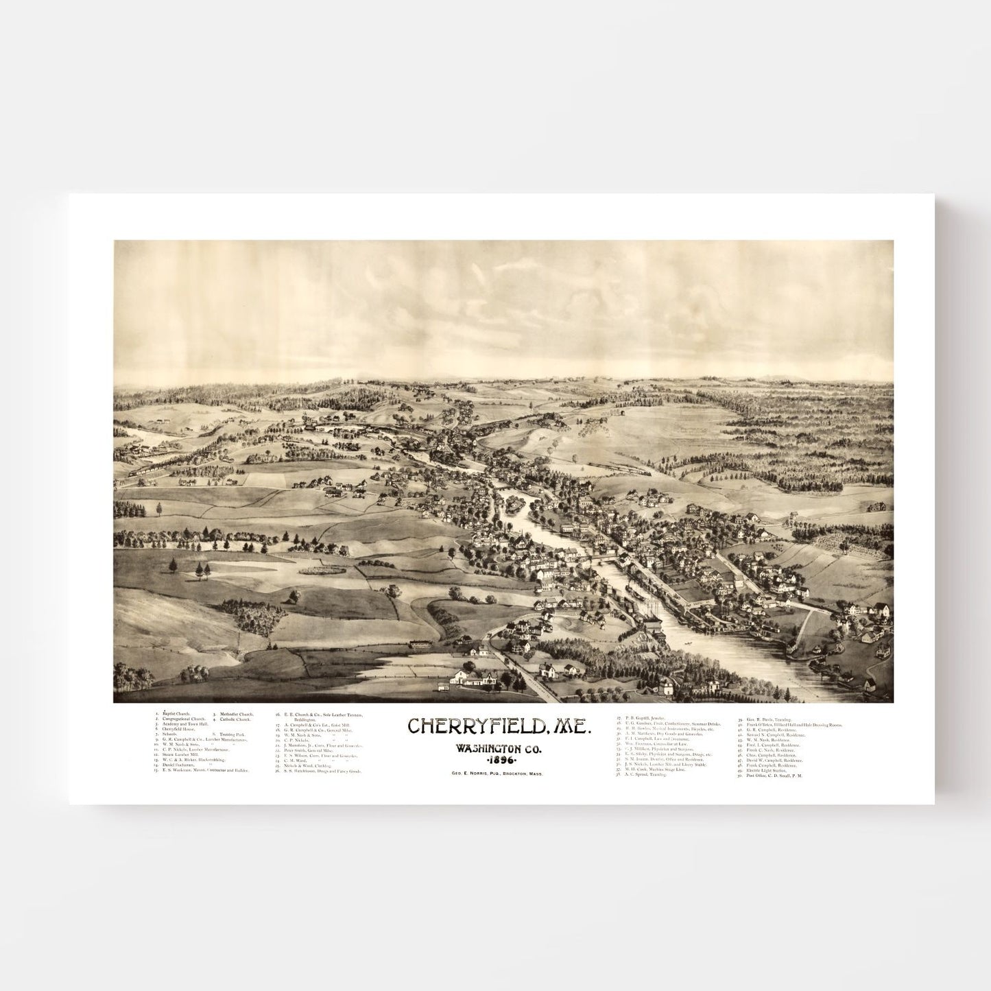 Vintage Map of Cherryfield, Maine 1896