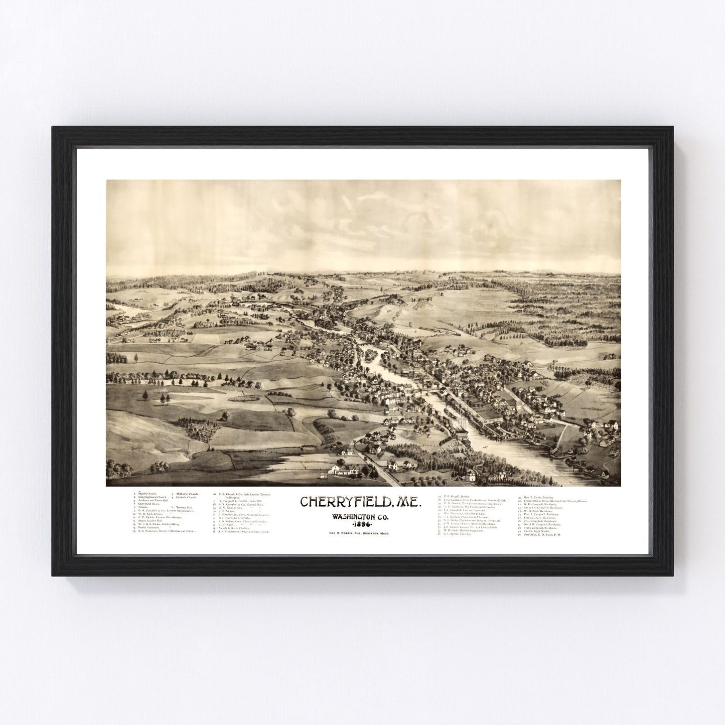 Vintage Map of Cherryfield, Maine 1896