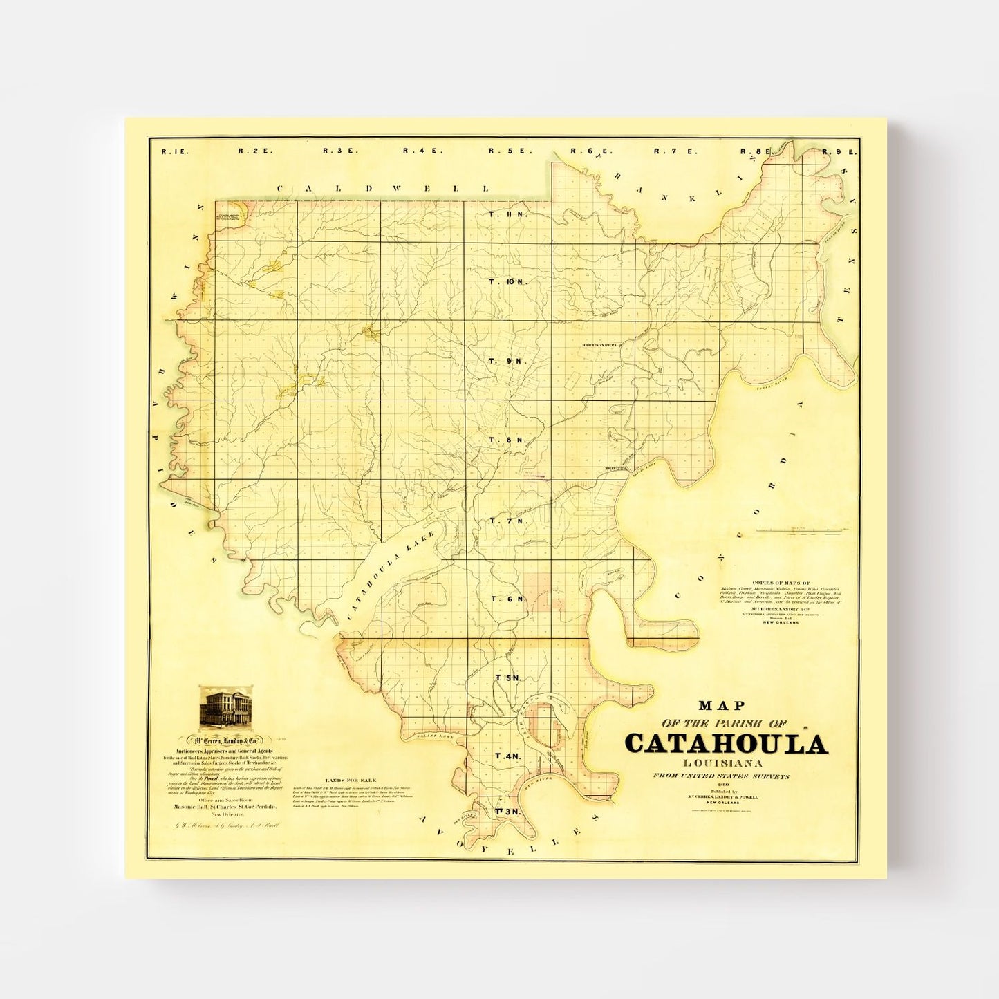 Vintage Map of Catahoula Parish, Louisiana 1860