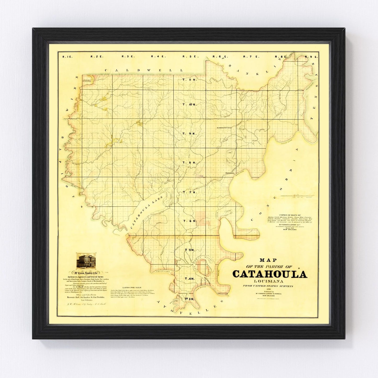 Vintage Map of Catahoula Parish, Louisiana 1860