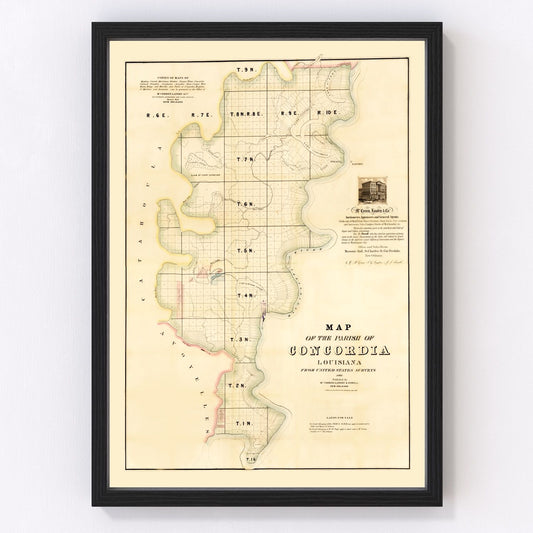 Vintage Map of Concordia Parish, Louisiana 1860