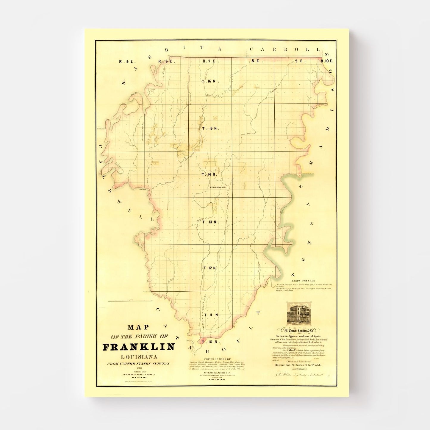Vintage Map of Franklin Parish, Louisiana 1860