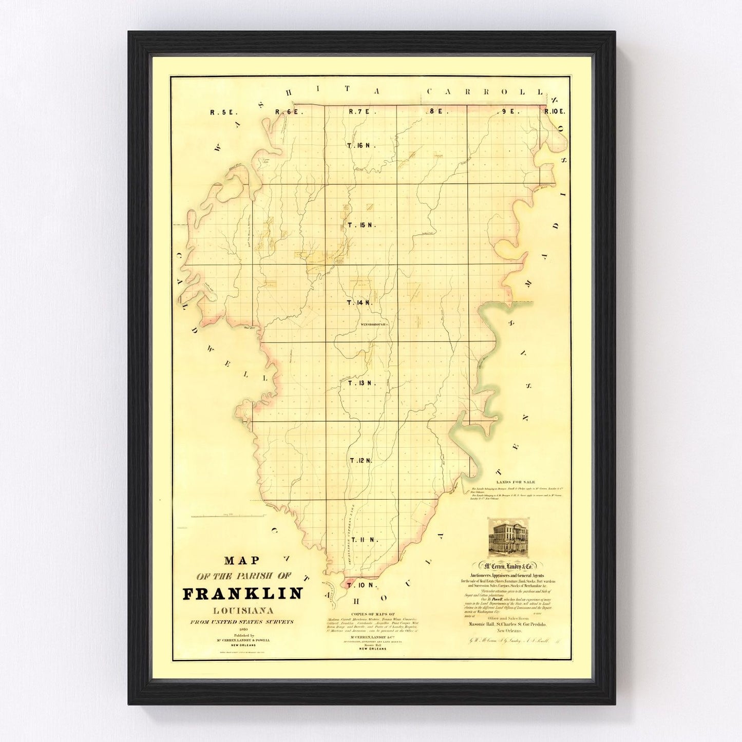 Vintage Map of Franklin Parish, Louisiana 1860