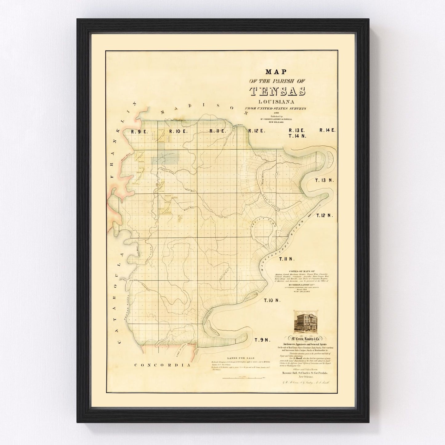 Vintage Map of Tensas Parish, Louisiana 1860