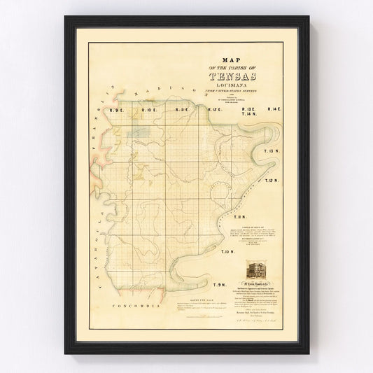 Vintage Map of Tensas Parish, Louisiana 1860