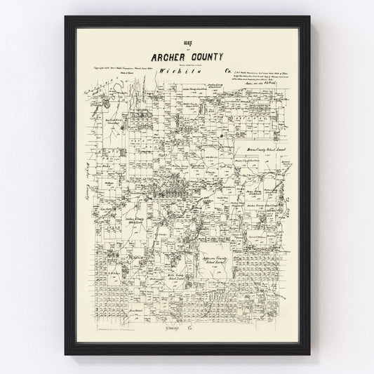 Vintage Map of Archer County, Texas 1879
