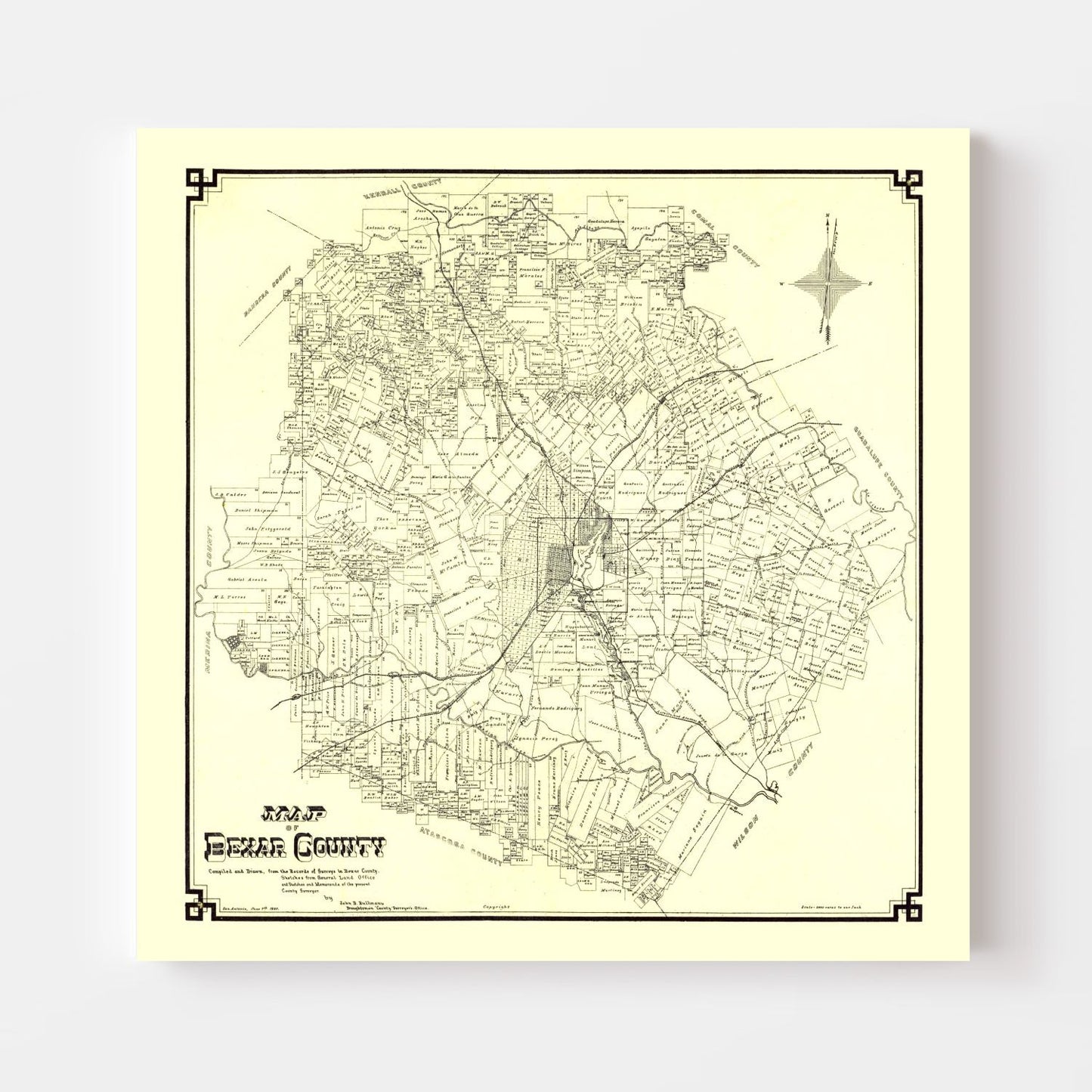 Vintage Map of Bexar County, Texas 1887