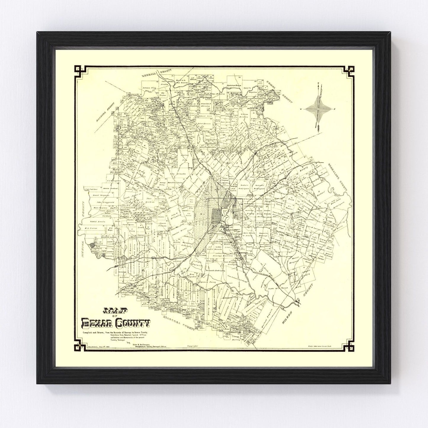 Vintage Map of Bexar County, Texas 1887