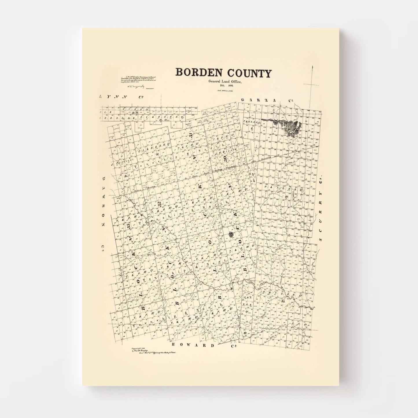Vintage Map of Borden County, Texas 1892