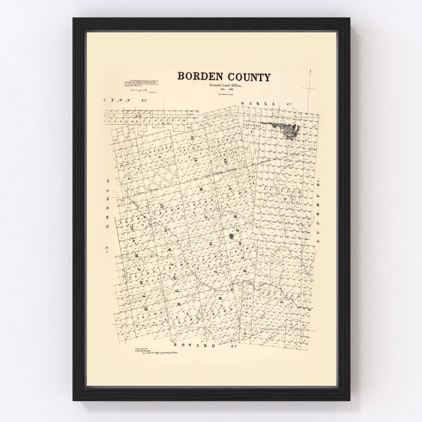 Vintage Map of Borden County, Texas 1892