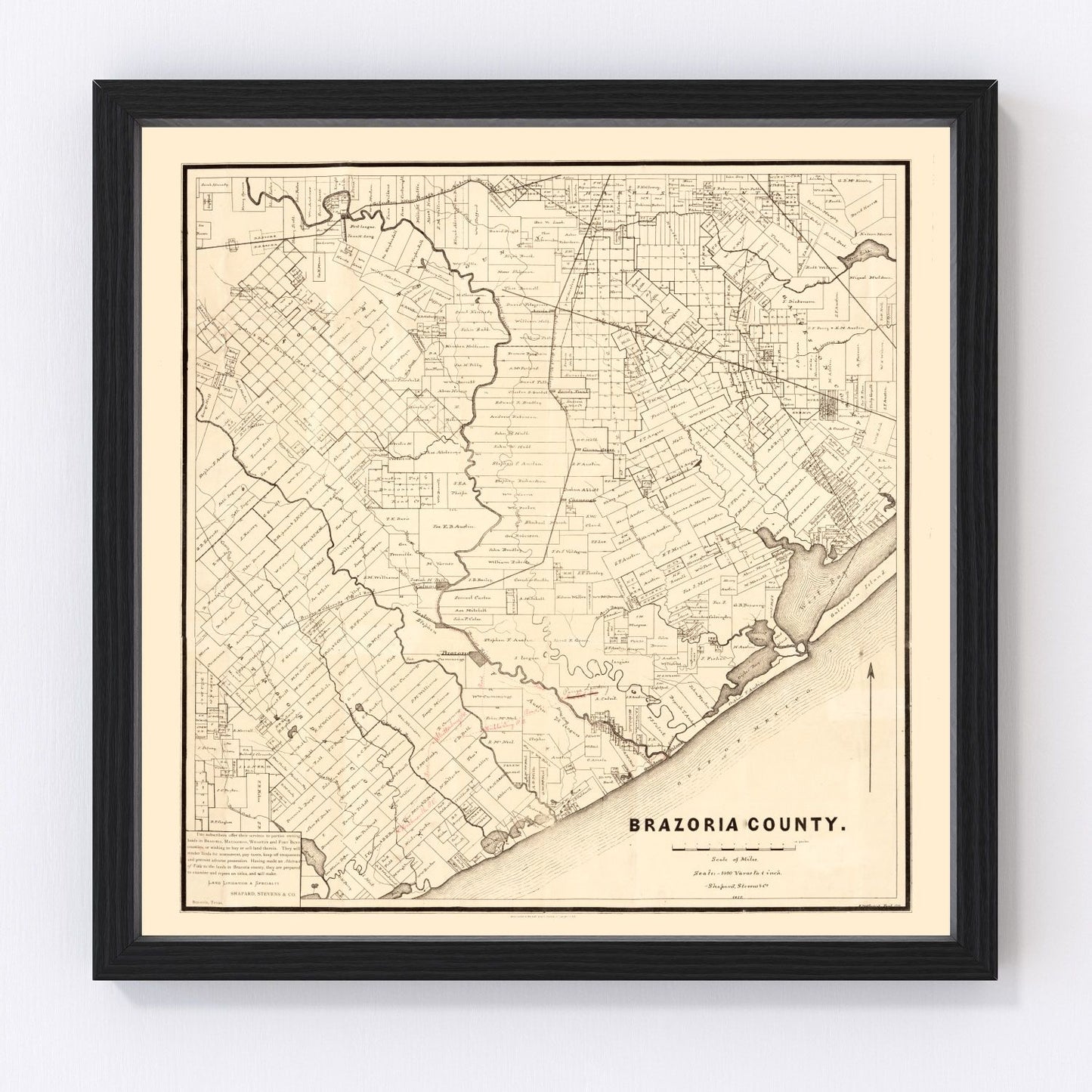 Vintage Map of Brazoria County, Texas 1877