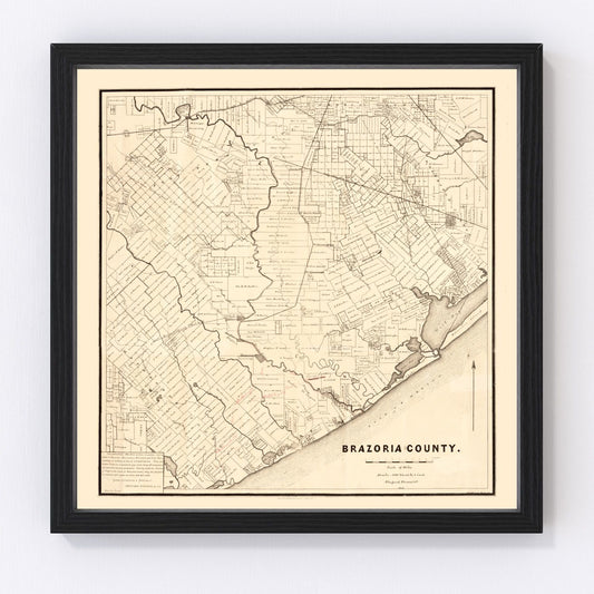 Vintage Map of Brazoria County, Texas 1877