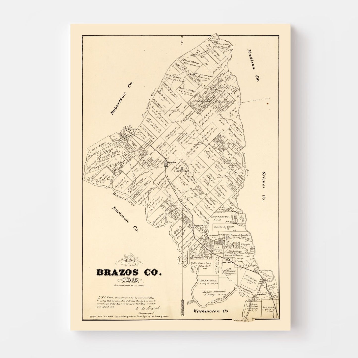 Vintage Map of Brazos County, Texas 1897