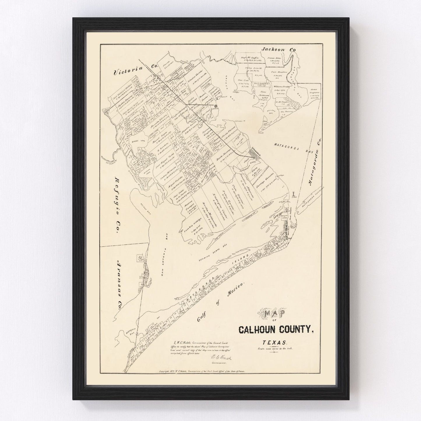 Vintage Map of Calhoun County, Texas 1879