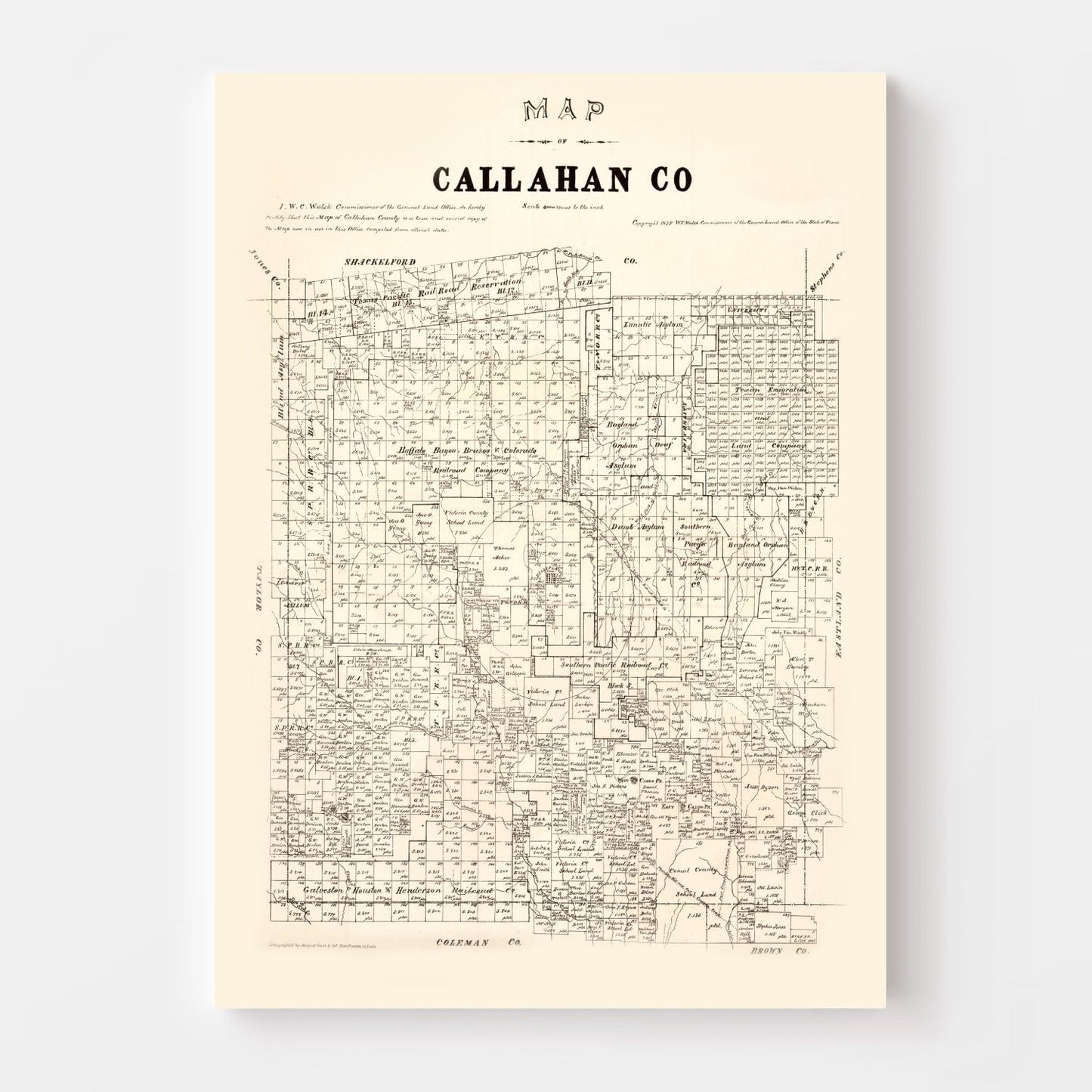 Vintage Map of Callahan County, Texas 1880