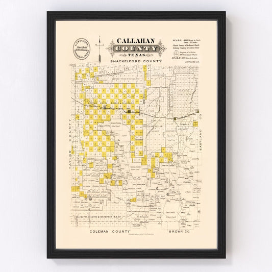Vintage Map of Callahan County, Texas 1870