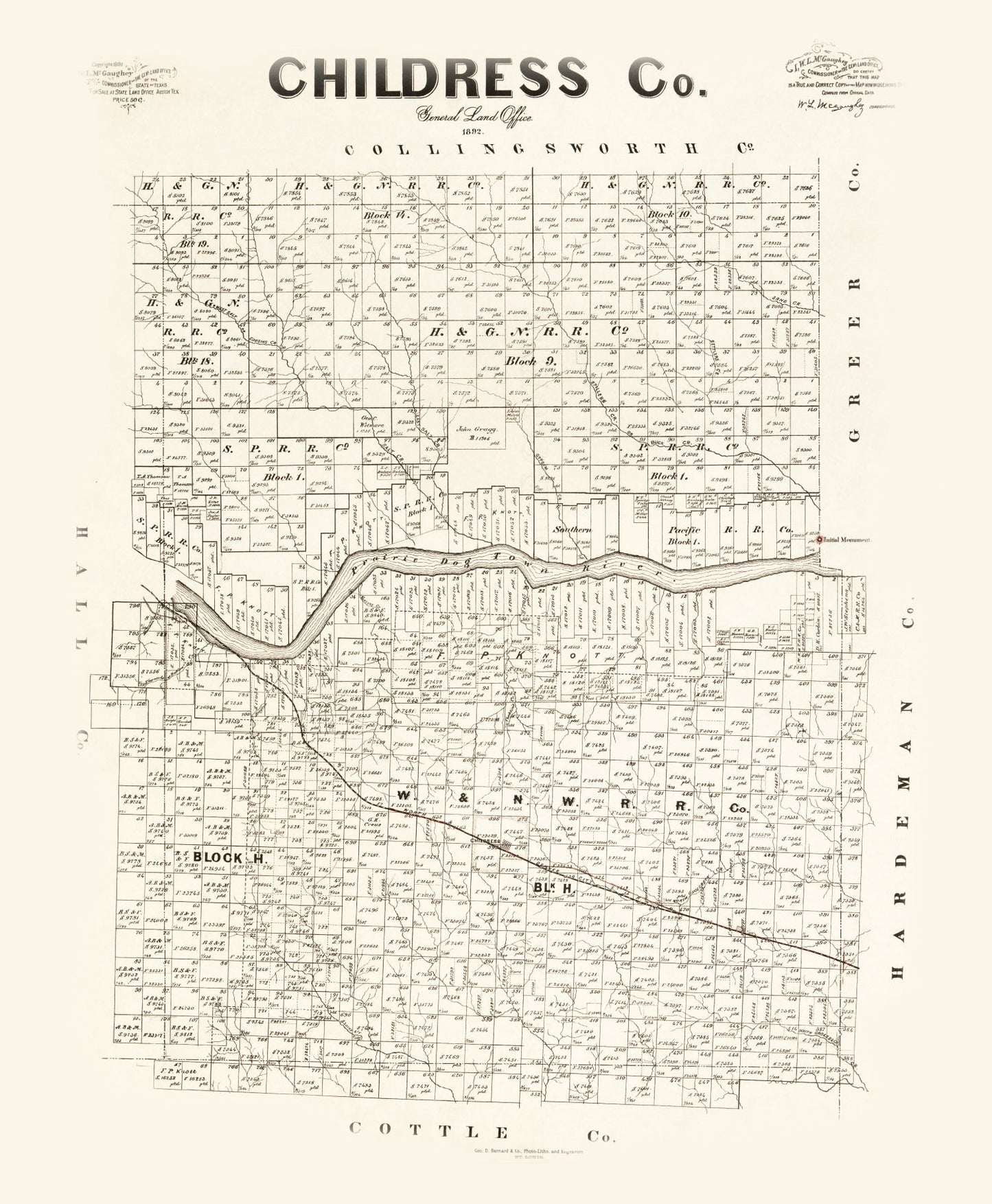 Vintage Map of Childress County, Texas 1891