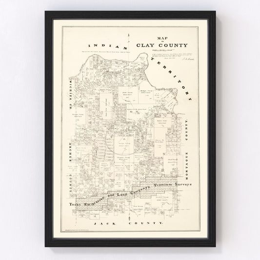 Vintage Map of Clay County, Texas 1879