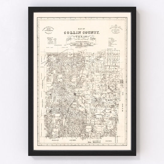 Vintage Map of Collin County, Texas 1881