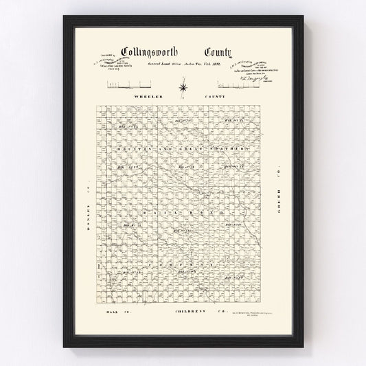 Vintage Map of Collingsworth County, Texas 1892