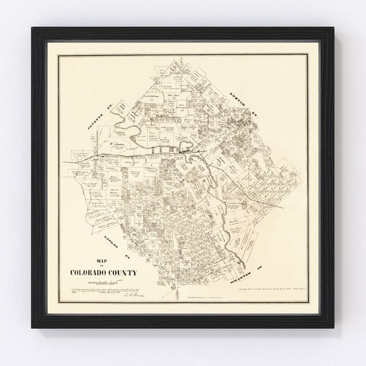 Vintage Map of Colorado County, Texas 1880