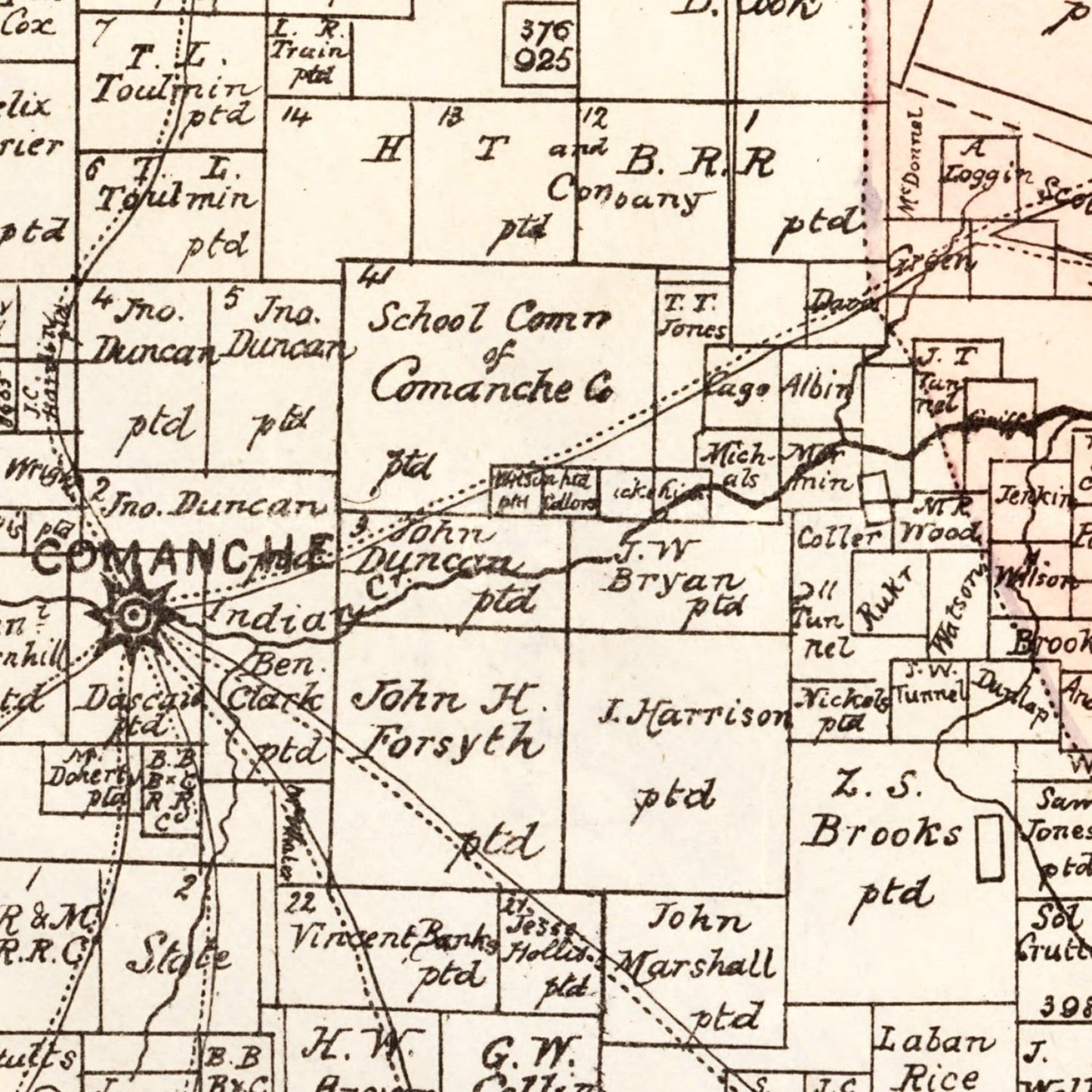 Vintage Map of Comanche County, Texas 1876