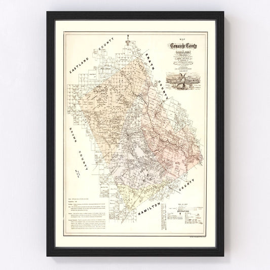 Vintage Map of Comanche County, Texas 1876