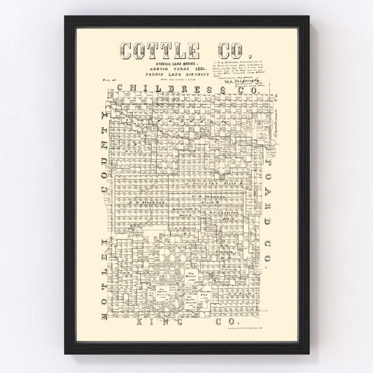 Vintage Map of Cottle County, Texas 1891