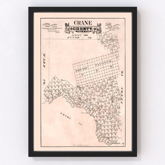 Vintage Map of Crane County, Texas 1888