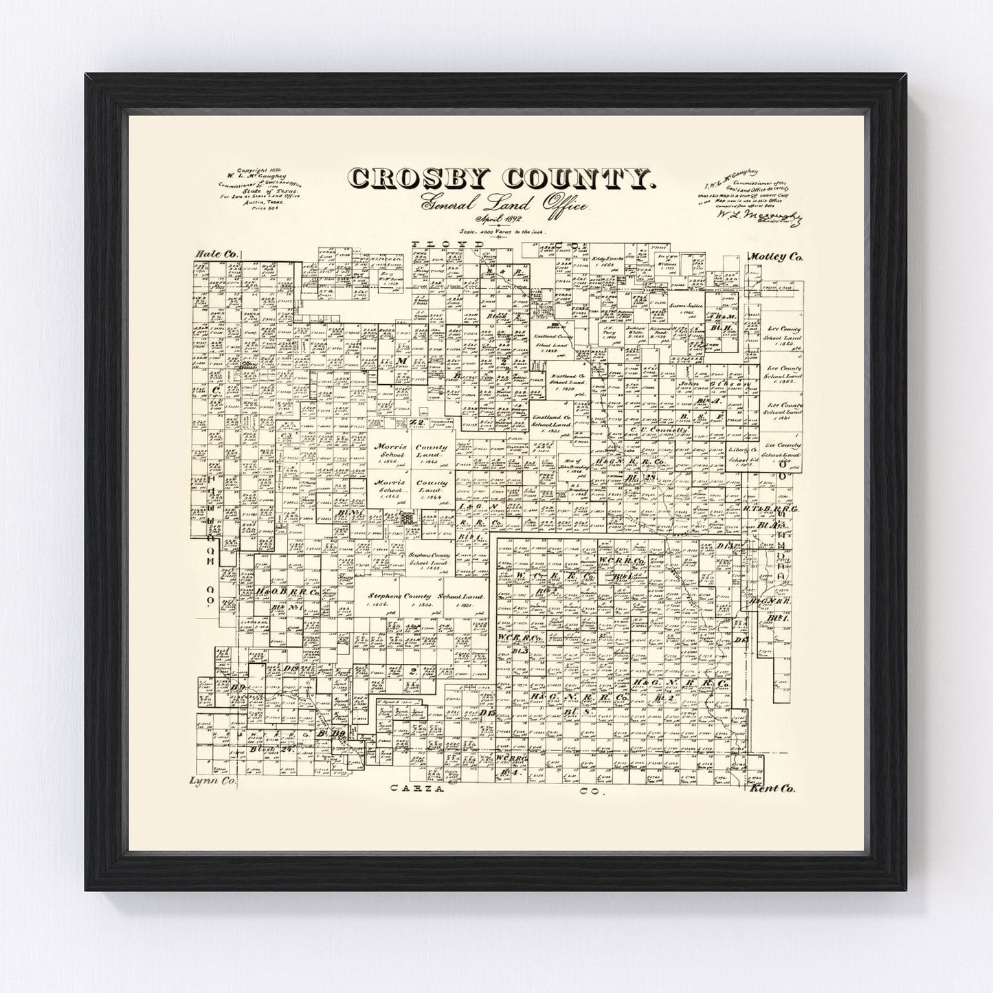 Vintage Map of Crosby County, Texas 1892