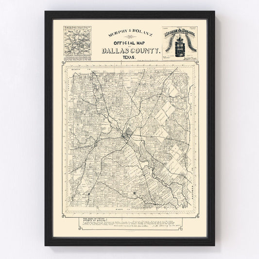 Vintage Map of Dallas County, Texas 1886