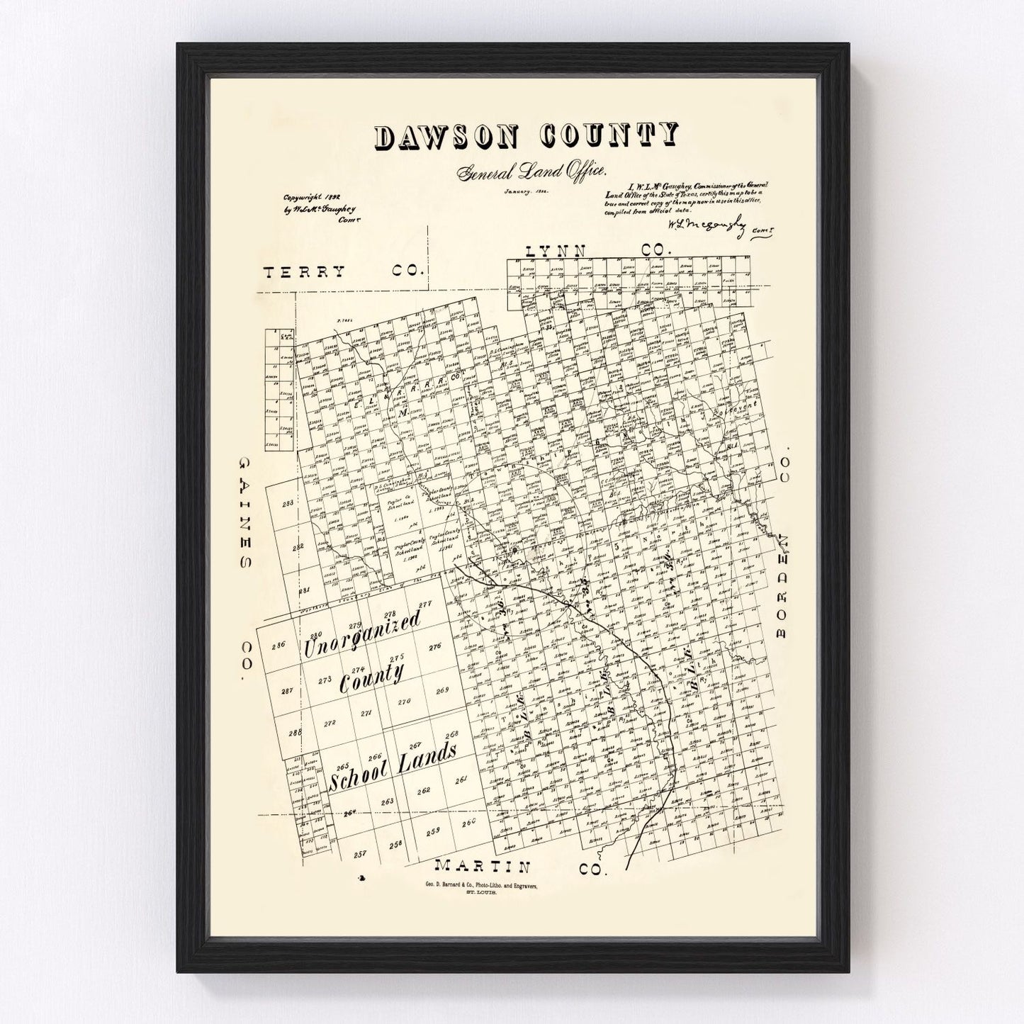 Vintage Map of Dawson County, Texas 1892