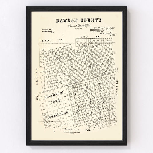 Vintage Map of Dawson County, Texas 1892