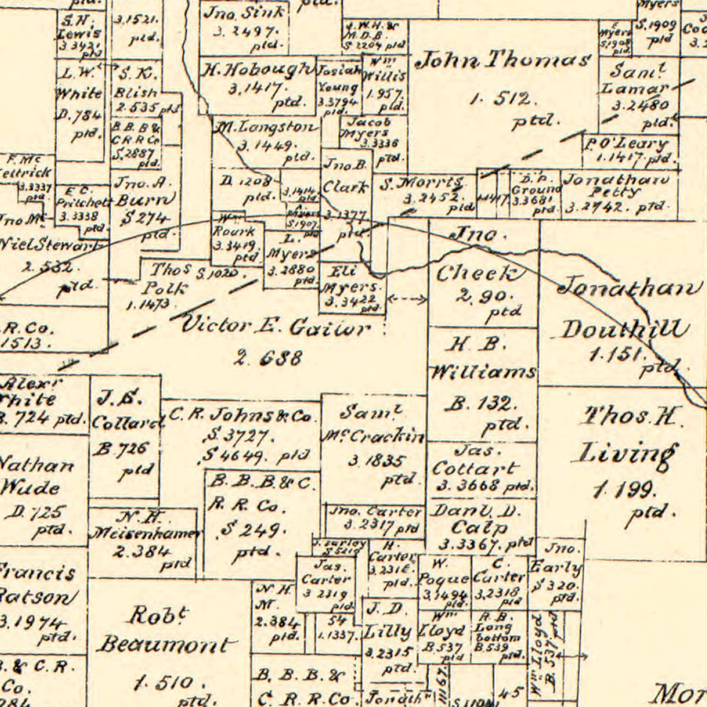 Vintage Map of Denton County, Texas 1879