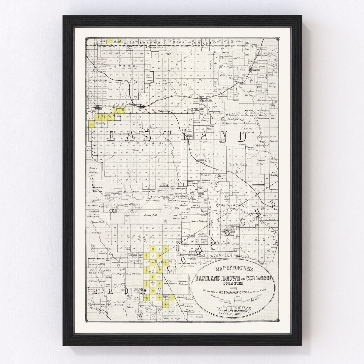 Vintage Map of Eastland County, Texas 1890