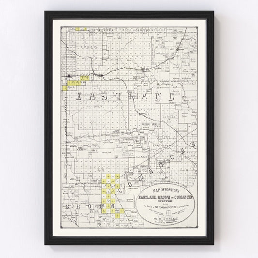 Vintage Map of Eastland County, Texas 1890