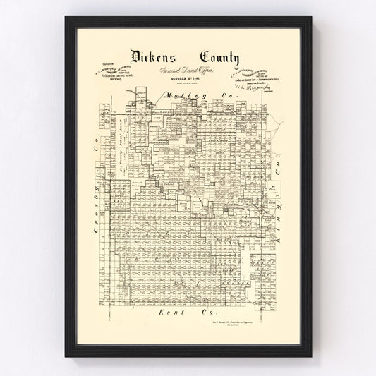 Vintage Map of Dickens County, Texas 1891