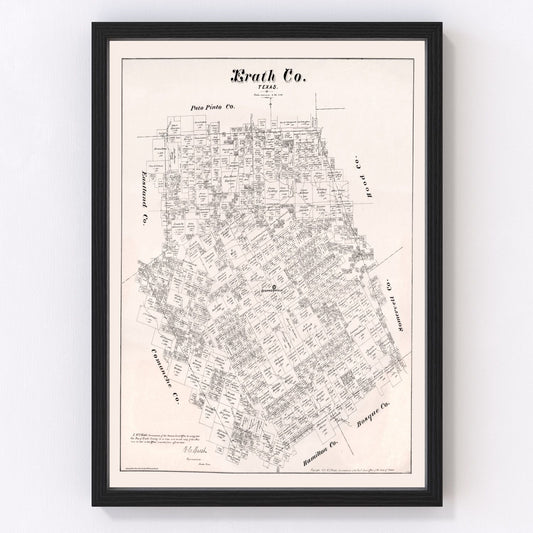 Vintage Map of Erath County, Texas 1879
