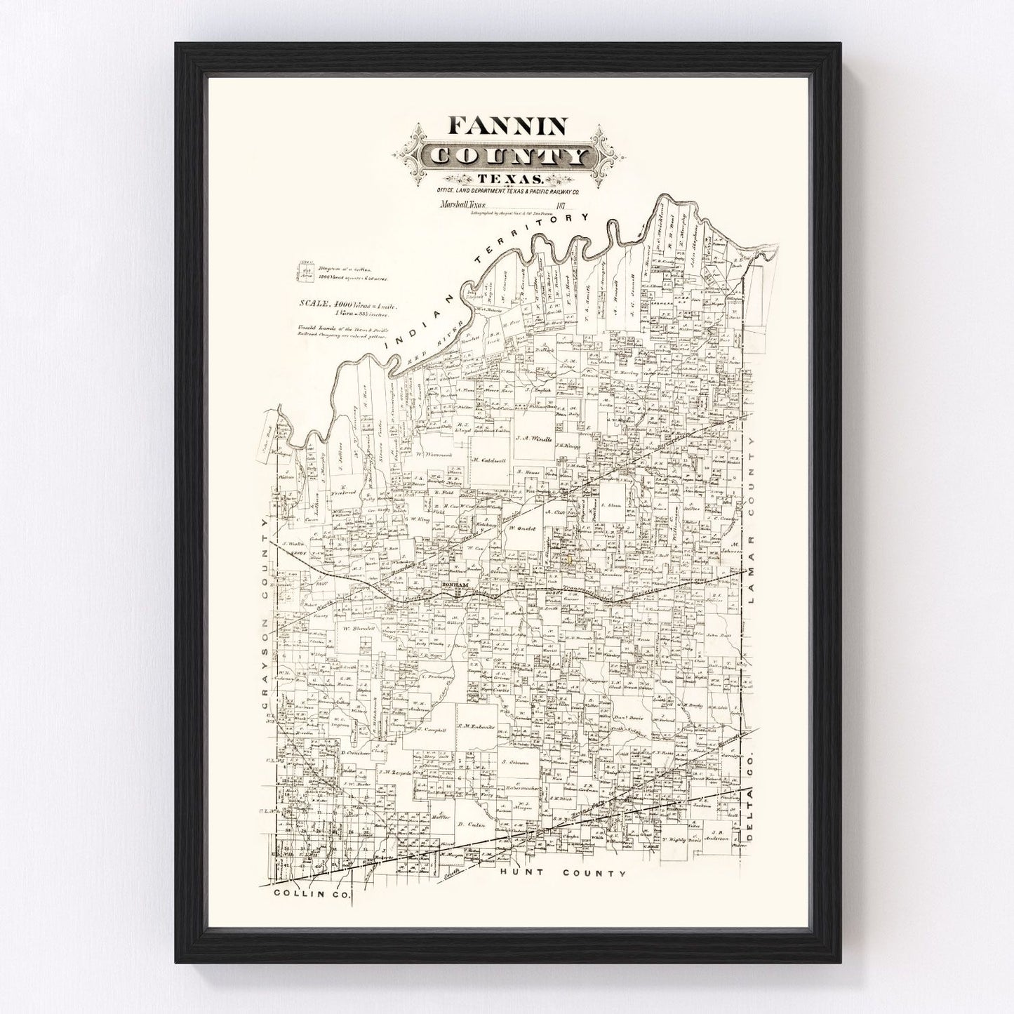 Vintage Map of Fannin County, Texas 1870