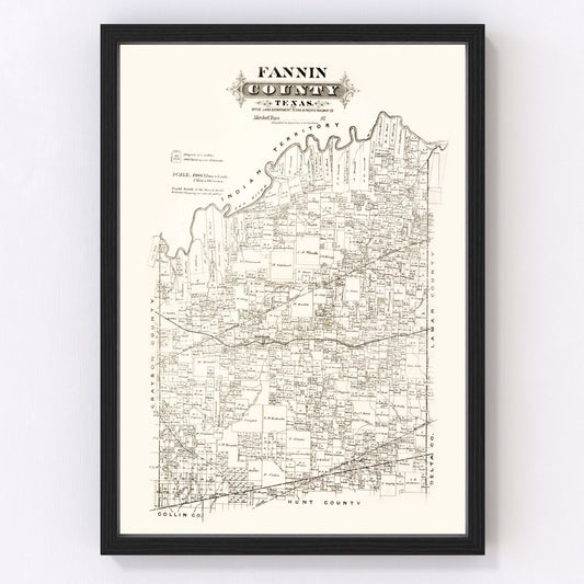 Vintage Map of Fannin County, Texas 1870