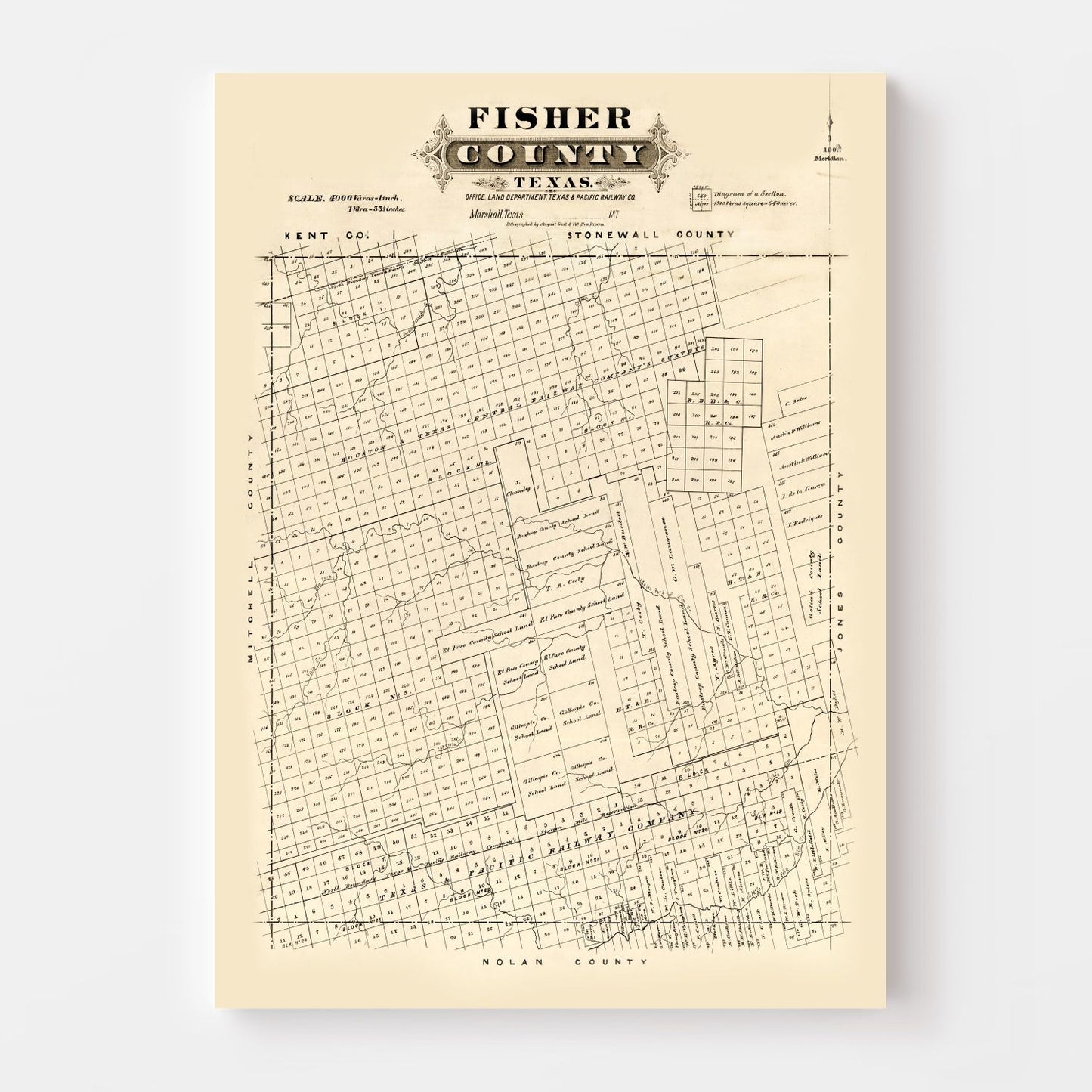 Vintage Map of Fisher County, Texas 1870